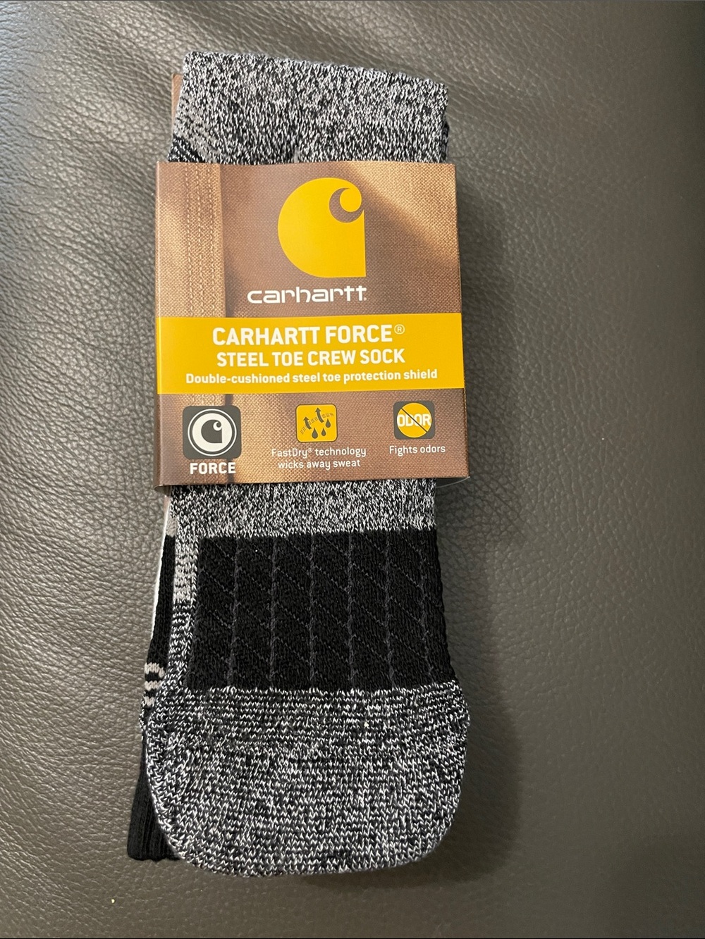 Carhartt Force Steel Toe Crew Socks - Black and Gray